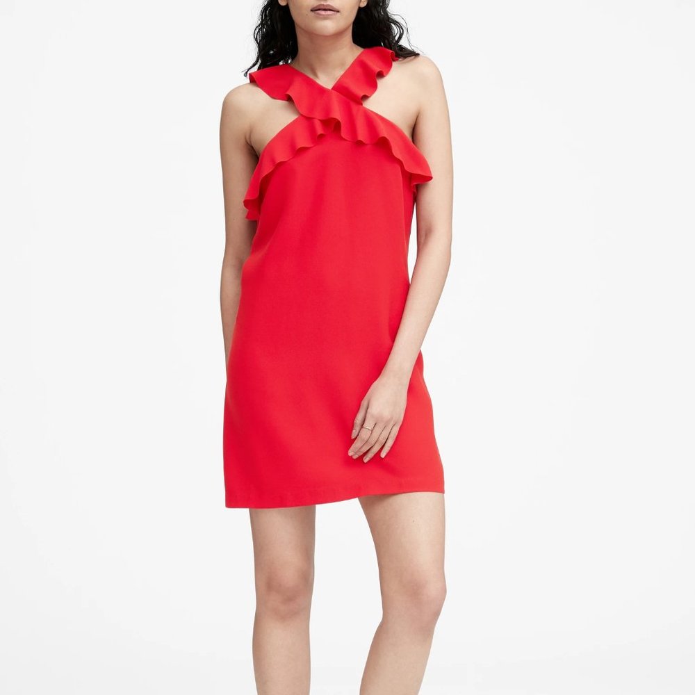 Banana Republic Ruffle Halter Dress in Red